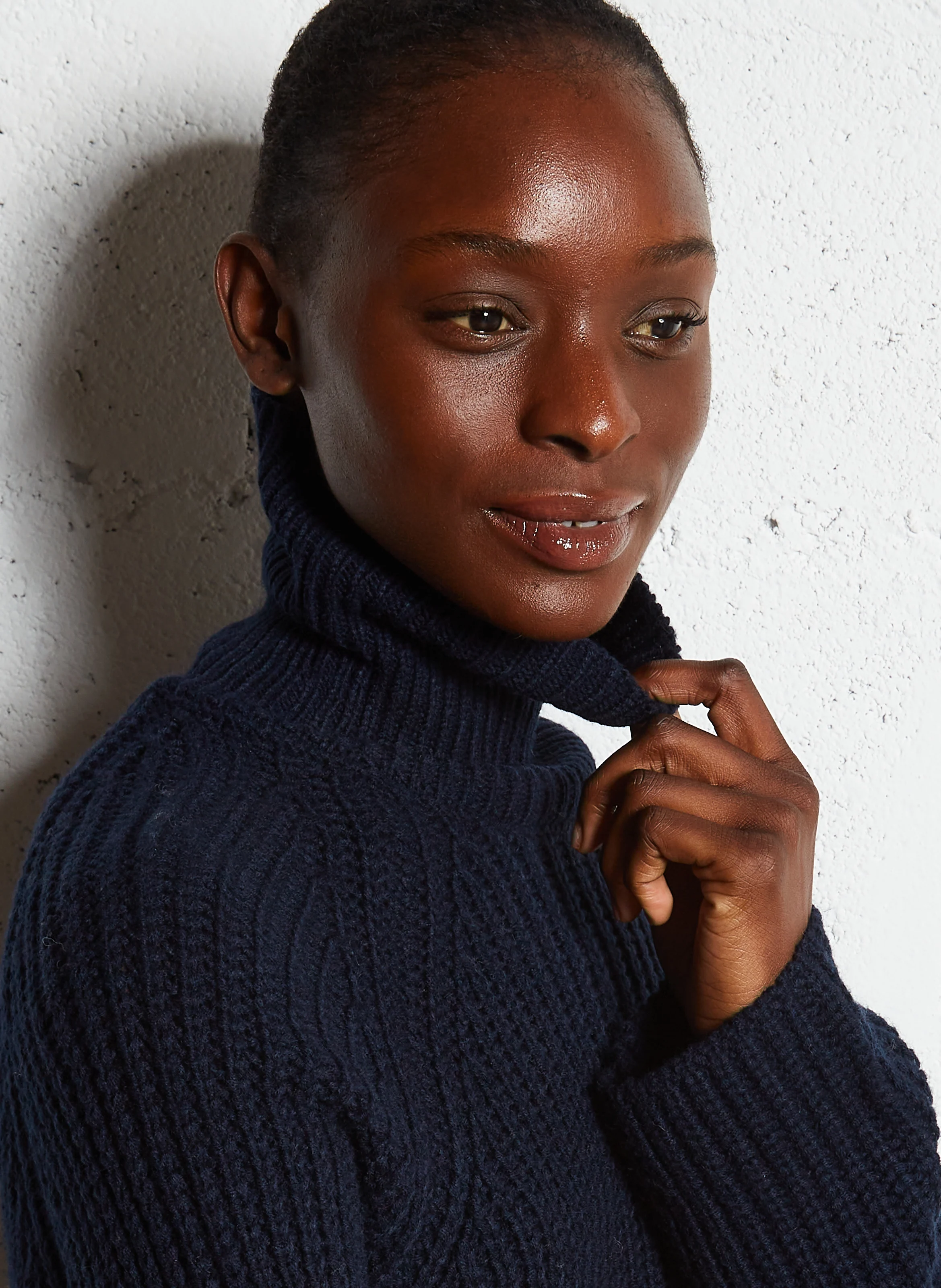 MADINIA - Pull col roulé en laine mélangée | Bleu