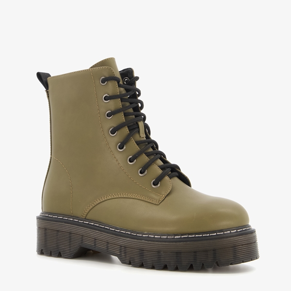 Blue Box dames veterboots taupe groen