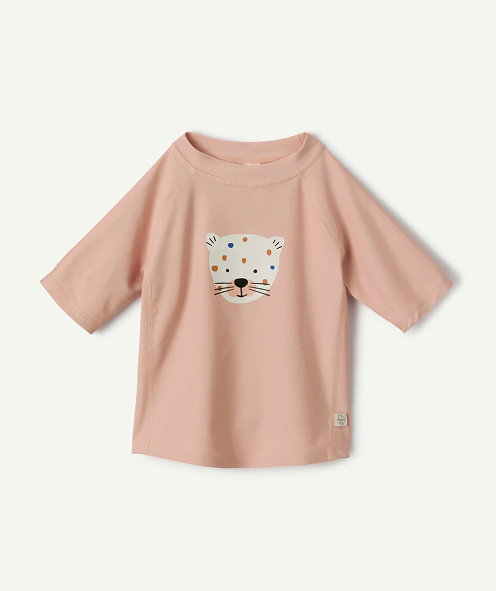 LASSIGT-SHIRT MANCHES COURTES BÉBÉ FILLE ANTI-UV ROSE AVEC MOTIF LÉOPARD