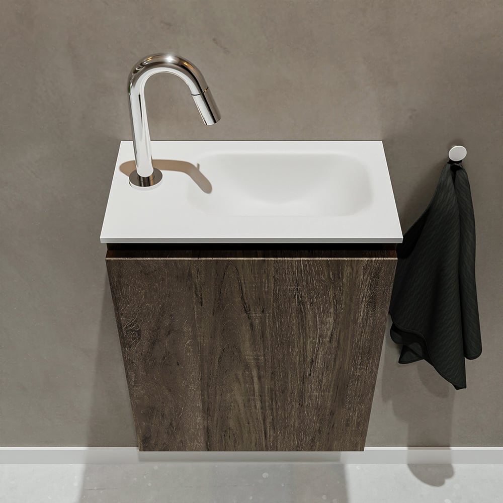 Mondiaz Ture 40cm toiletmeubel dark brown met wastafel talc rechts 1 kraangat