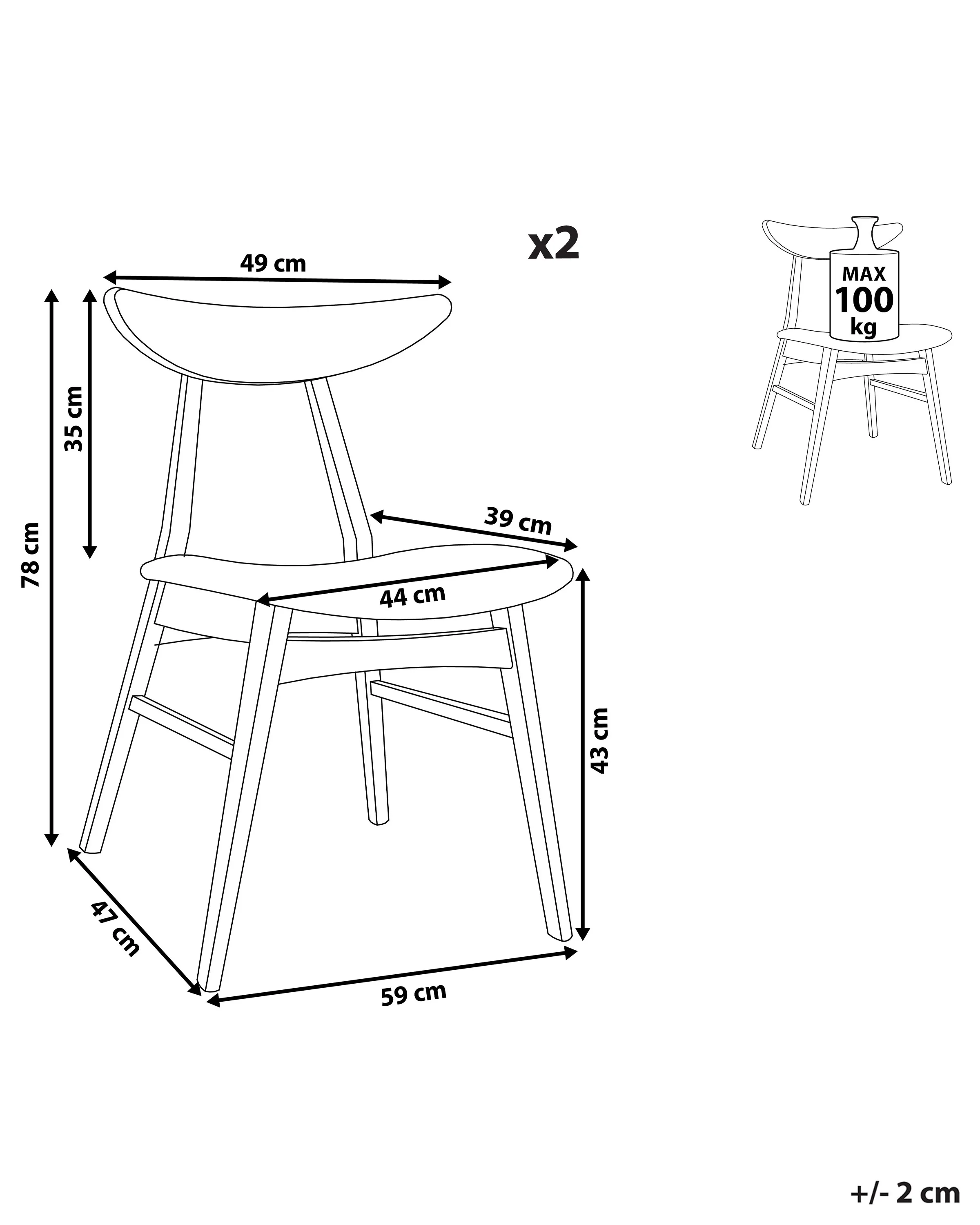 Set van 2 eetkamerstoelen LYNN Hout Lichtbruin/beige