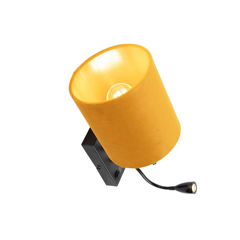 Wandlamp zwart met velours gele kap - Stacca