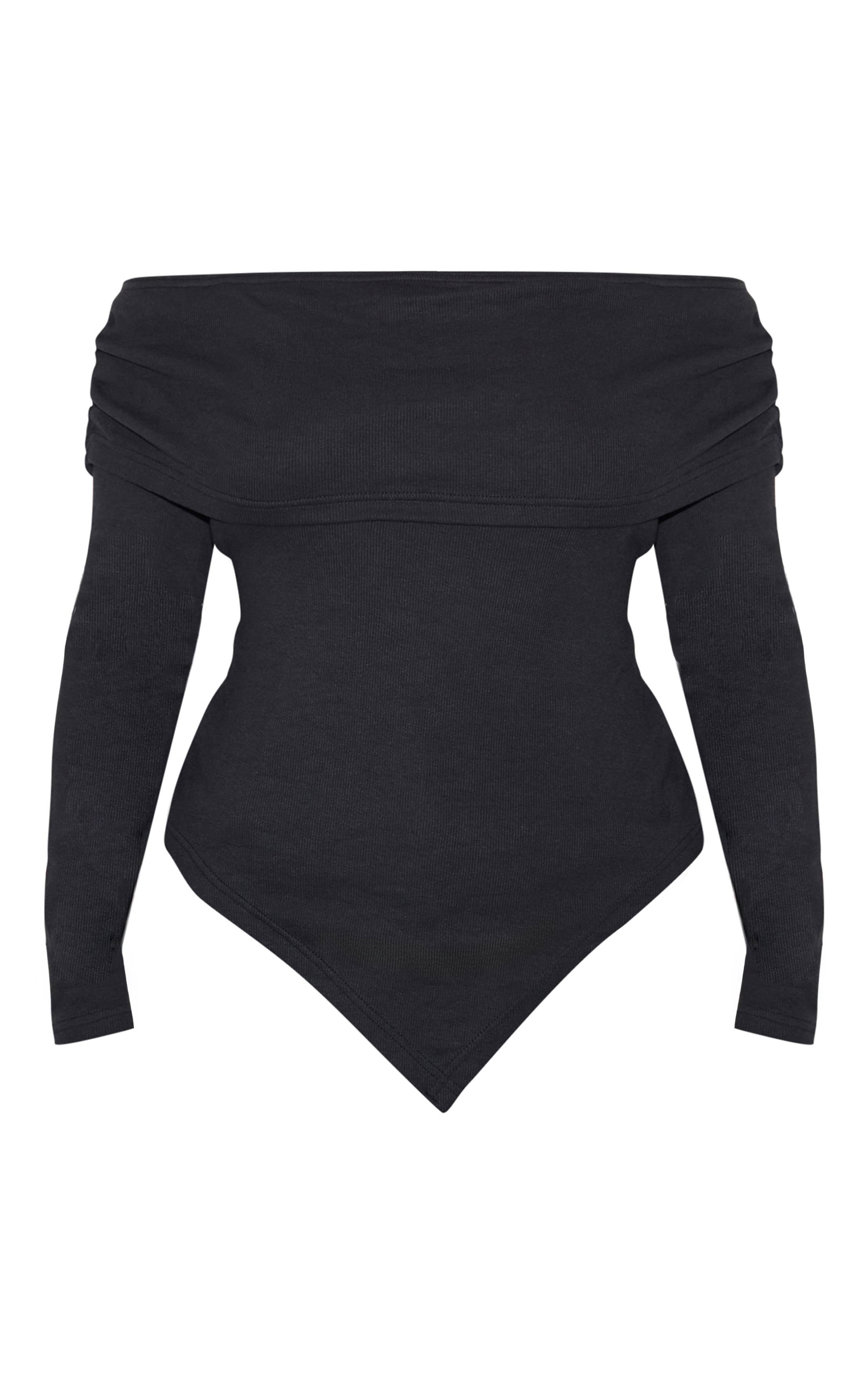 Noir Haut Grande Taille À Encolure Drapée Et Ourlet Plongeant