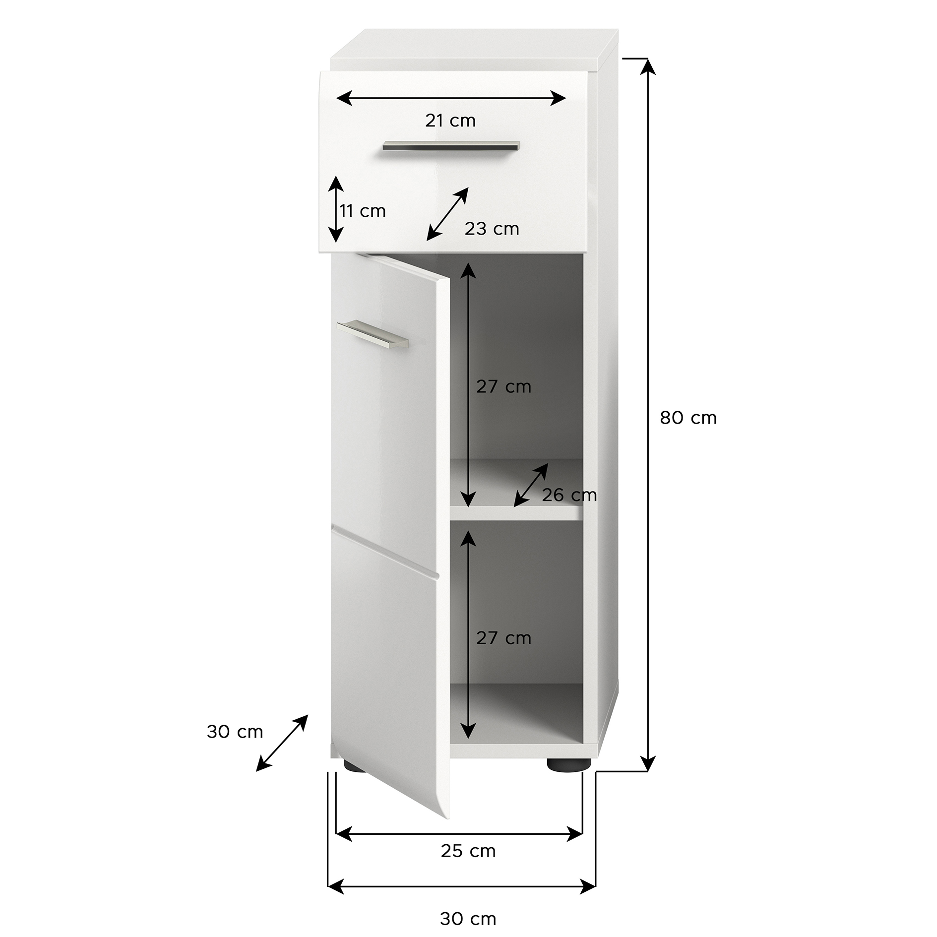 Standschrank ICE - weiß Hochglanz - 30 cm