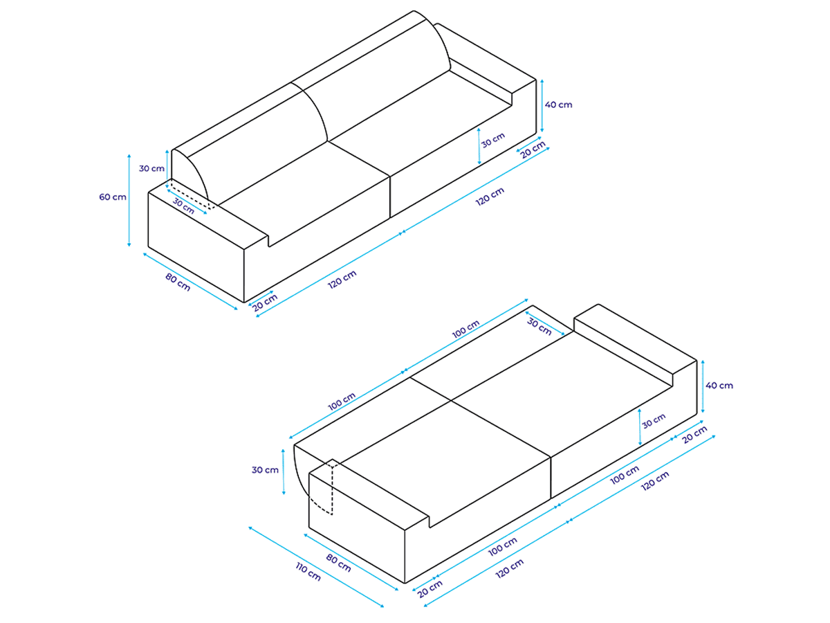 ARKO Dubbele Modulaire Bank - 240x80cm Grijs