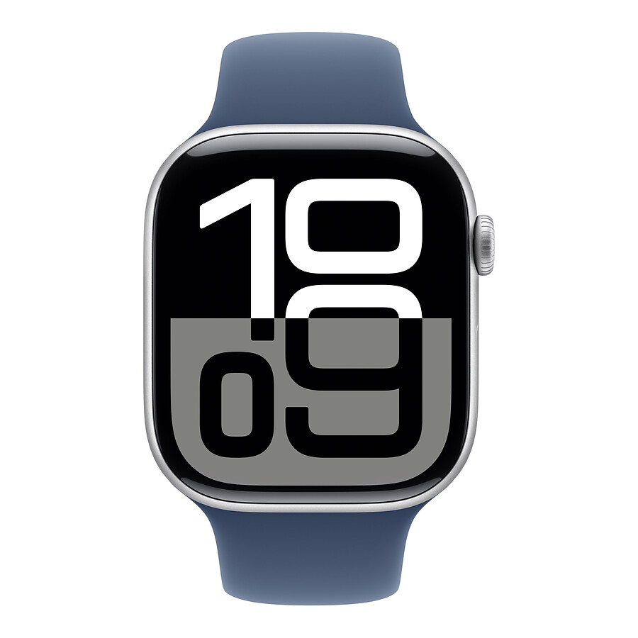 Apple Watch Series 10 GPS + Cellular - Aluminium Argent - Bracelet Sport Denim - 46 mm - Taille S/M