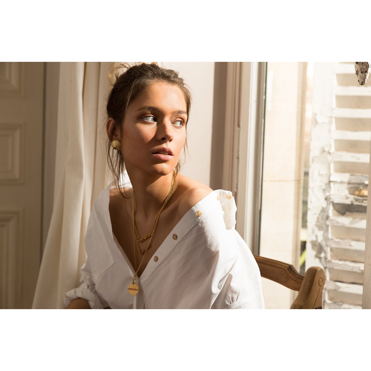 maxi boucles d'oreilles puces coquillages doré à l'or fin - NÉRÉE