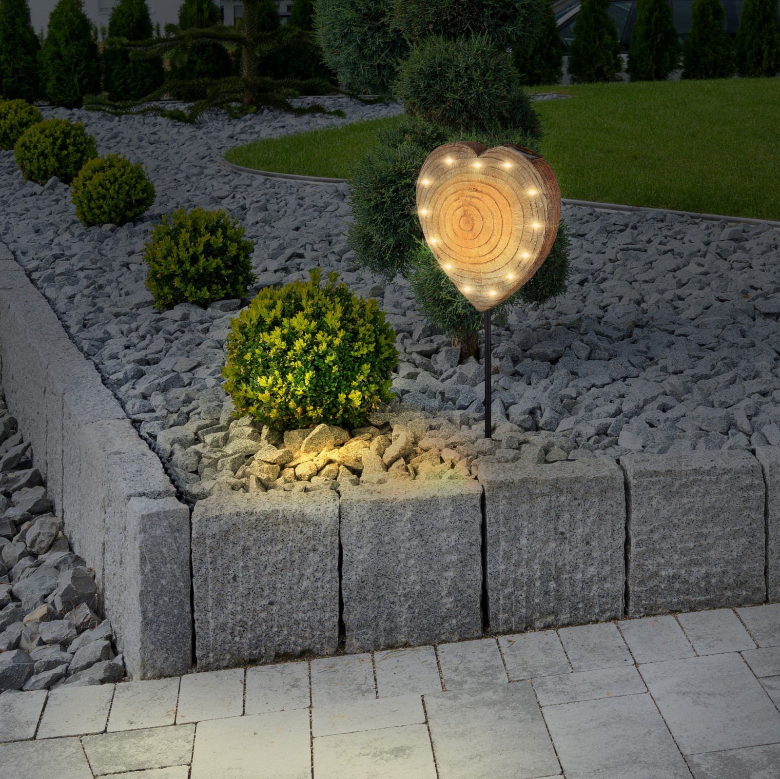 Solarleuchte Herz - Holzoptik - Kunststoff - 50 cm
