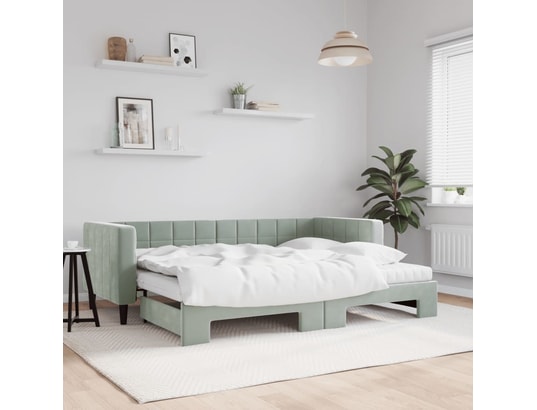 VIDAXL - Lit de jour avec gigogne et matelas gris clair 80x200cm velo...