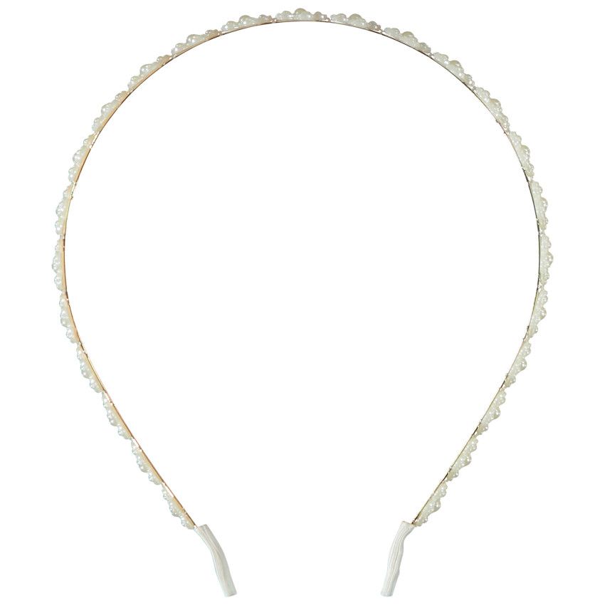 Serre-tête à fleurs en perles nacrées pour fille - Ecru