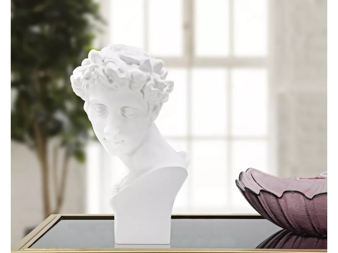 Sculpture en résine blanche, tête masculine, design classique inspiré de la Renaissance florentine, 20x17,5x30 cm