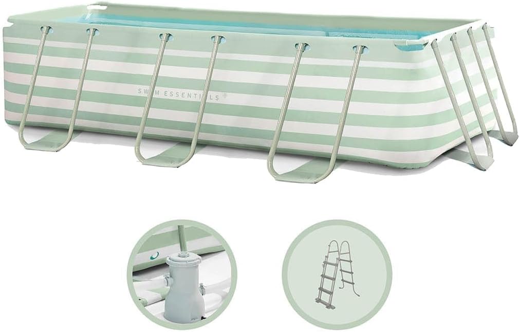 Swim Essentials Aufstellpool - Rahmenpool - Rechteck - Grün/Weiß - 400 x 200 x 75 cm (inklusive Filterpumpe)