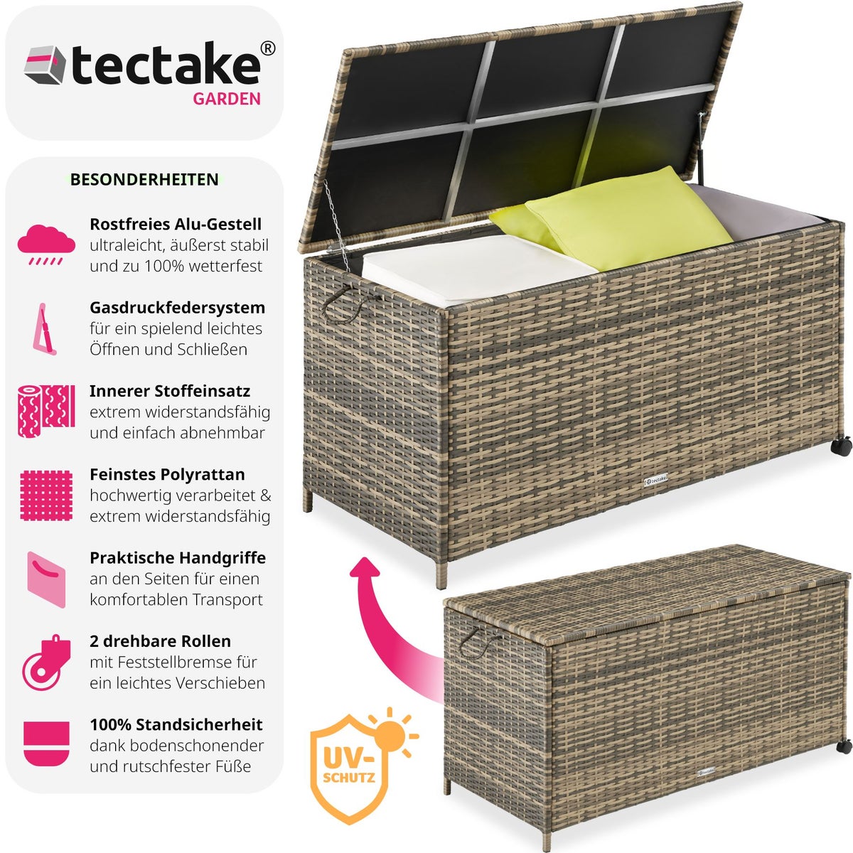 tectake Kuusamo opbergdoos met aluminium frame en rotan vlechtwerk, 117 x 54 x 64 cm
