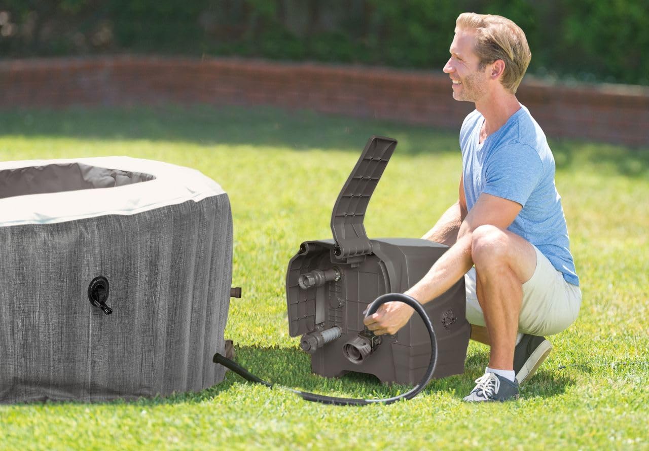 Intex Whirlpool Pure SPA Bubble Massage Greywood Deluxe - Ø 196 x 71 cm, für 4 Personen, Fassungsvermögen 795 l, graue Holzoptik, 28440