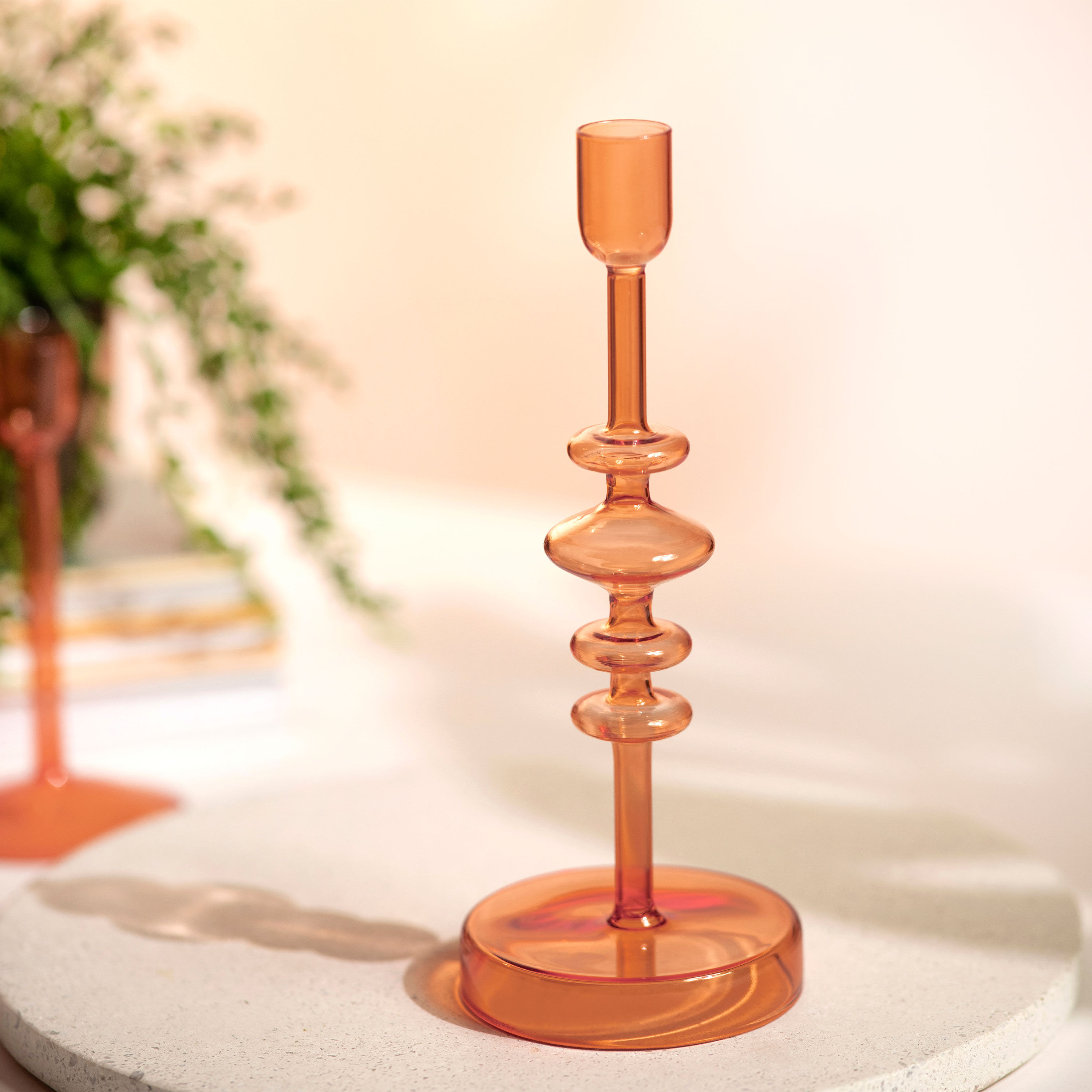Like Home Candlestick holder Orange, 3.6'' x 3.6'' x 10.7''