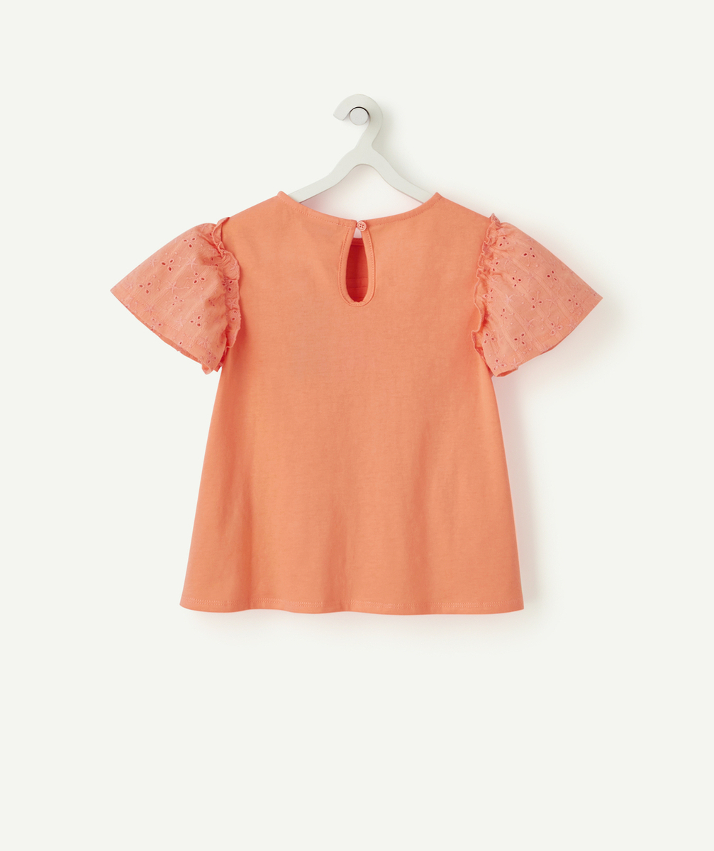 T-SHIRT FILLE EN COTON ROSE AVEC BRODERIE ANGLAISE