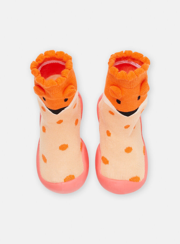 Chaussons chaussettes oranges et roses à imprimé à pois