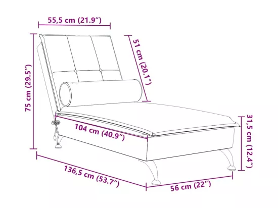 Chaise longue de massage avec traversin jaune velours