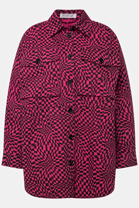 Hemdjacke, oversized, Karo, Hemdkragen, Langarm