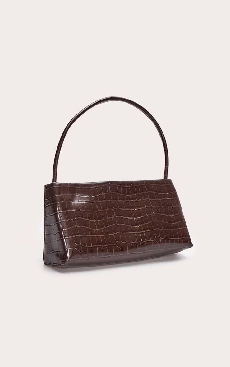 Marron Sac À Épaule Fin Effet Croco