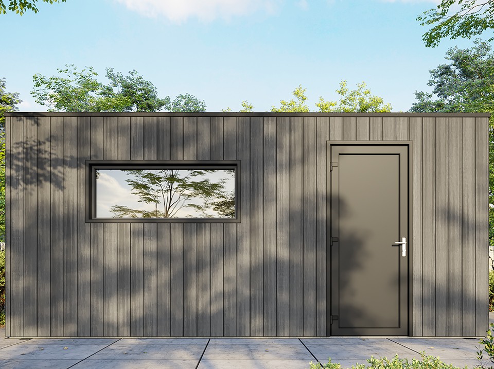 Garage bois composite silverstone - bardage couleur ardoise - surface : 20m² - porte sectionnelle motorisée - 2 télécommandes