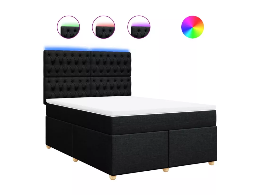 Sommier à lattes de lit avec matelas Noir 160x200 cm Tissu