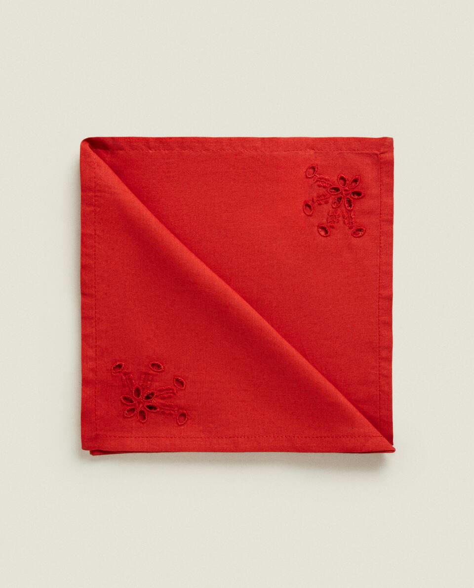 PACOTE DE GUARDANAPOS DE NATAL DE ALGODÃO BORDADOS (PACOTE COM 2)