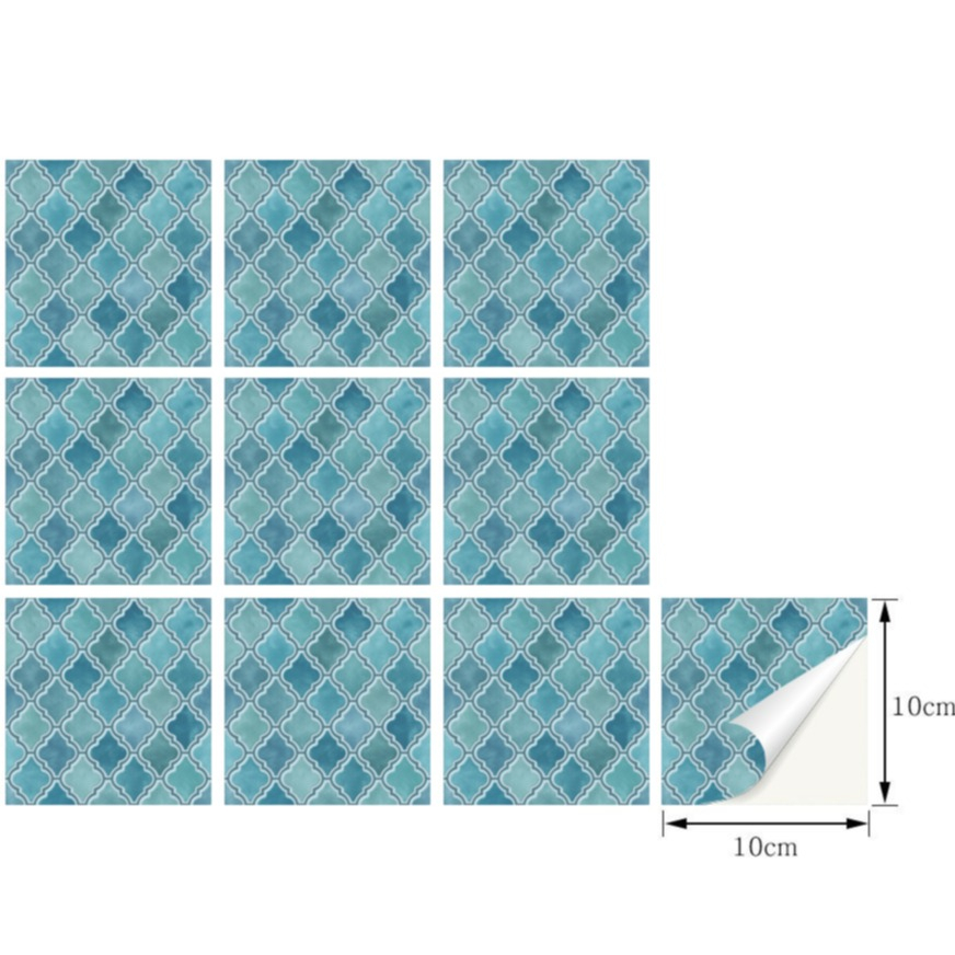 (10er Set) 10x10cm Mosaik Sticker Selbstklebende Deko Kacheln für Küche / Badezimmer - Blau