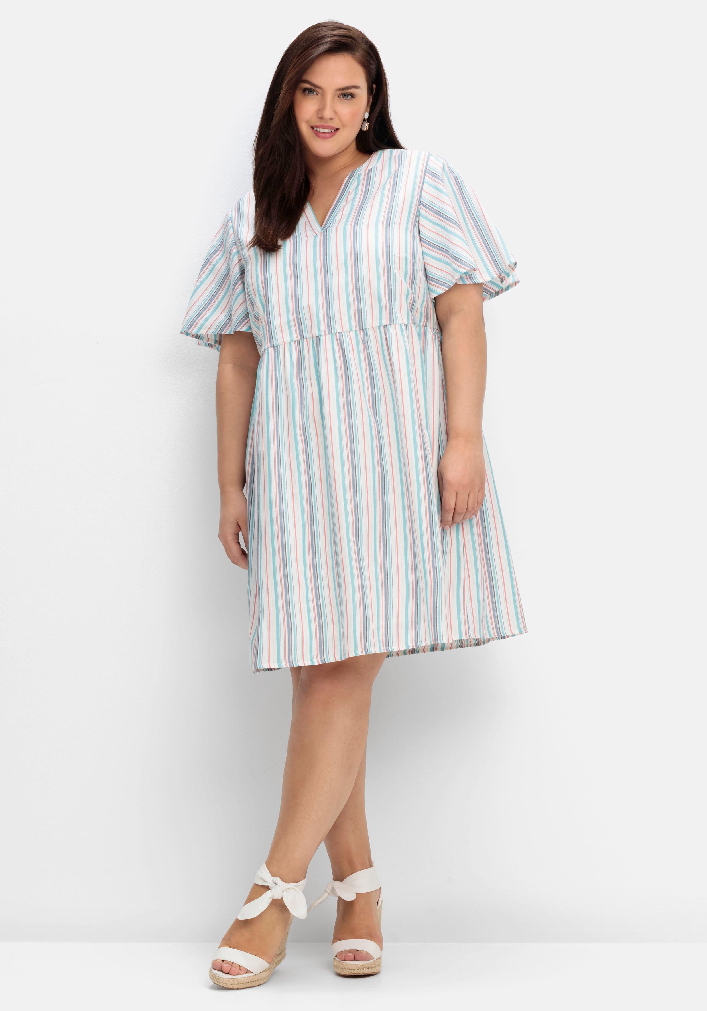 Gestreiftes Kleid mit Taillennaht und weiten Ärmeln