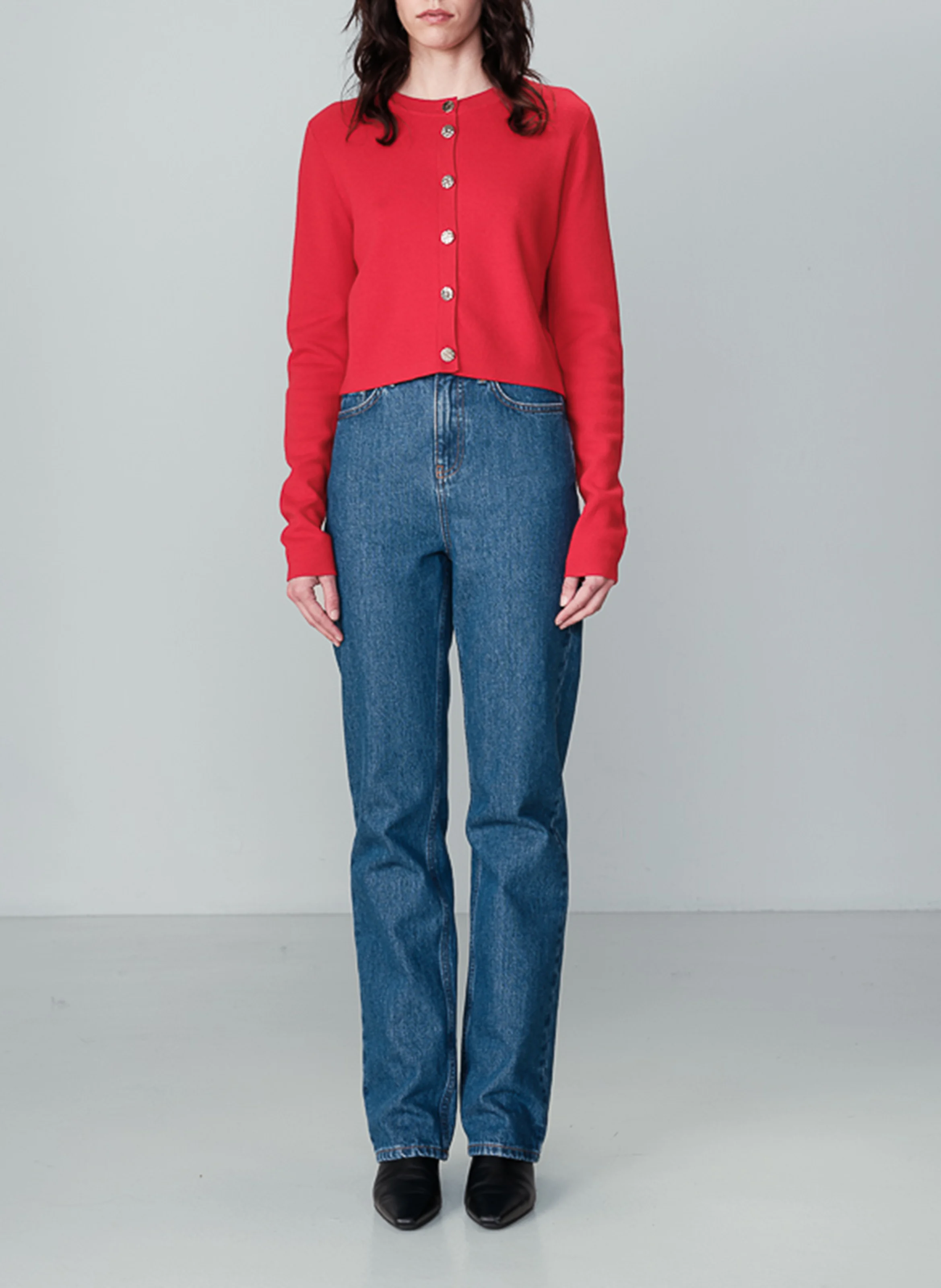 NABEL - Cardigan col rond droit en maille | Rouge
