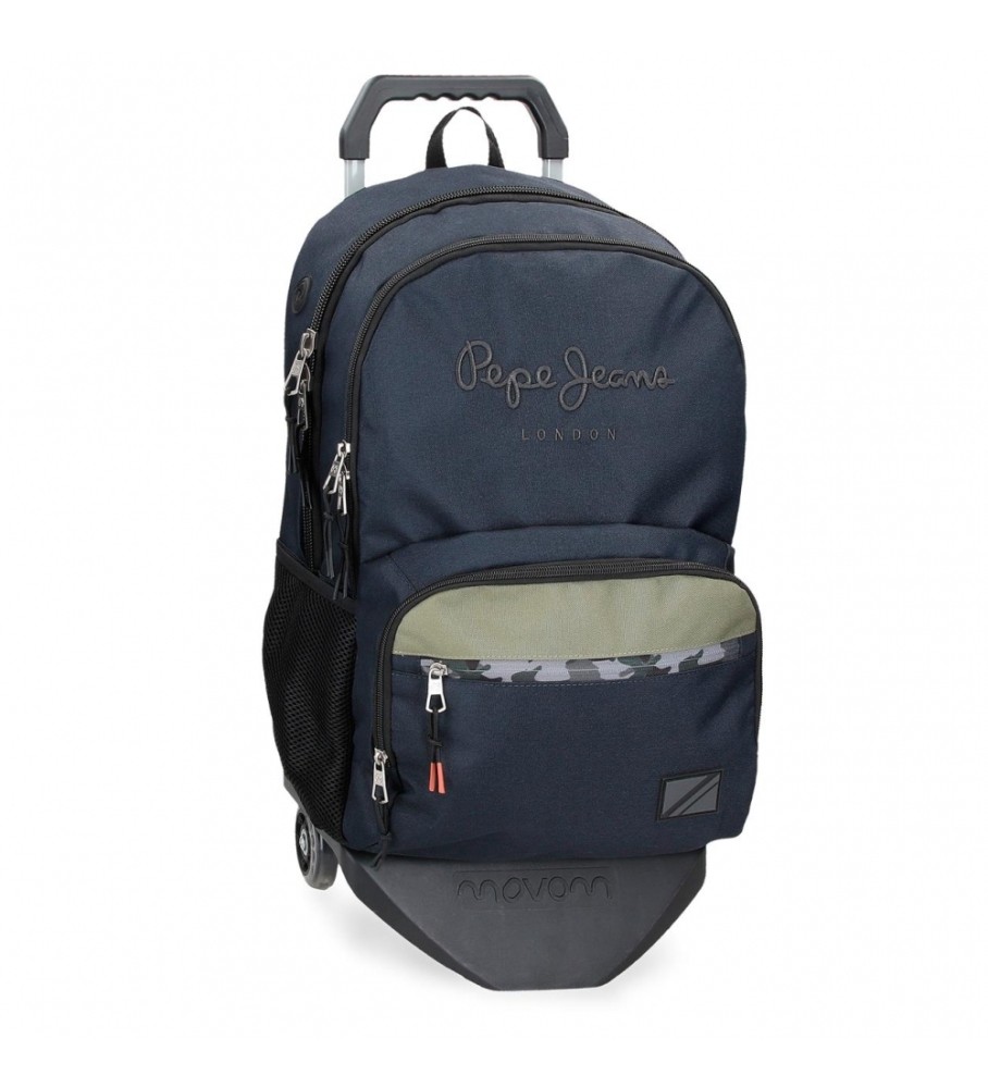 Mochila Pepe Jeans Cromwell com dois compartimentos, 45 cm, com rodinhas pretas.