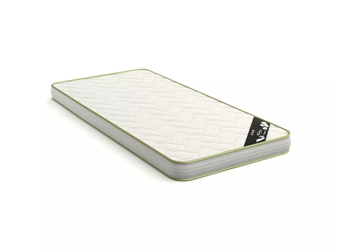 Pack lit mezzanine avec matelas 90x190 cm panneaux de fibres blanc et bois MEMPHIS