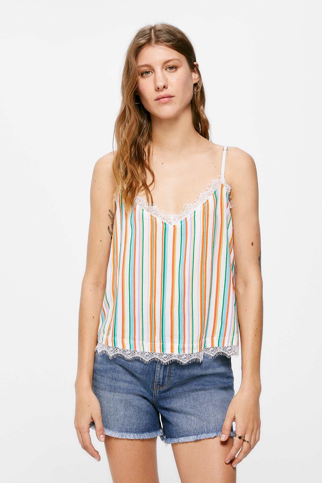 Top de lingerie de renda - Laranja