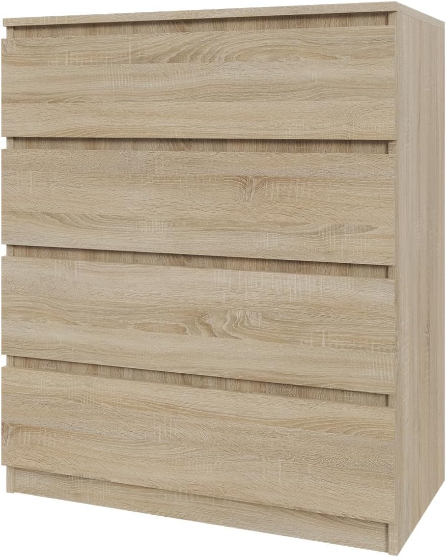 Mebligo - Kommode mit 4 Schubladen 80 cm Breit, Komodenschrank für Schlafzimmer, Kommode Wohnzimmer, Kinderzimmer, Jugendzimmer und Büro (B:80 x H:97 x T:40 cm) - Sonoma-Eiche