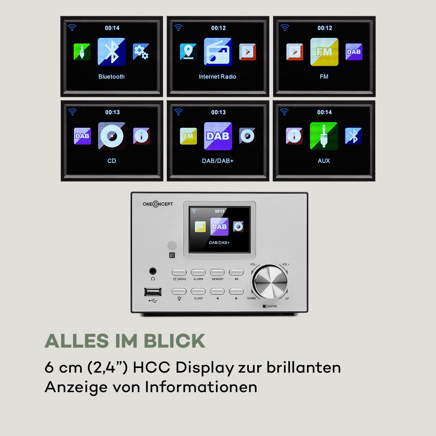 Streamo Stereoanlage mit Internetradio WLAN DAB+ UKW CD-Player BT silber Silber