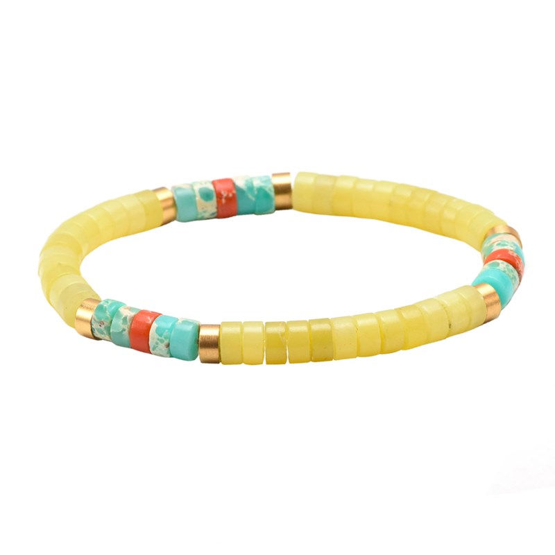 Bracelet Perles Heishi Jaspe Jaune Vert Orange-Large-20cm