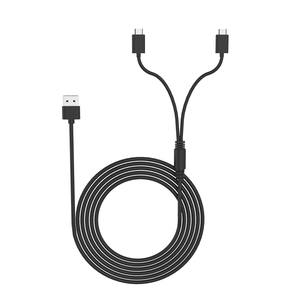 (3m) 2in1 Dual USB C Ladekabel für Smartphone / PlayStation PS5 / Nintendo Switch - Schwarz