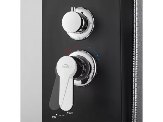 Panneau Colonne Douche Hydromassante Noir,en Inox avec 6 Grandes Buses Massants,Écran LCD+Porte-Serviettes de Salle de Bain,Auto-adhésif/ Perçage,60CM