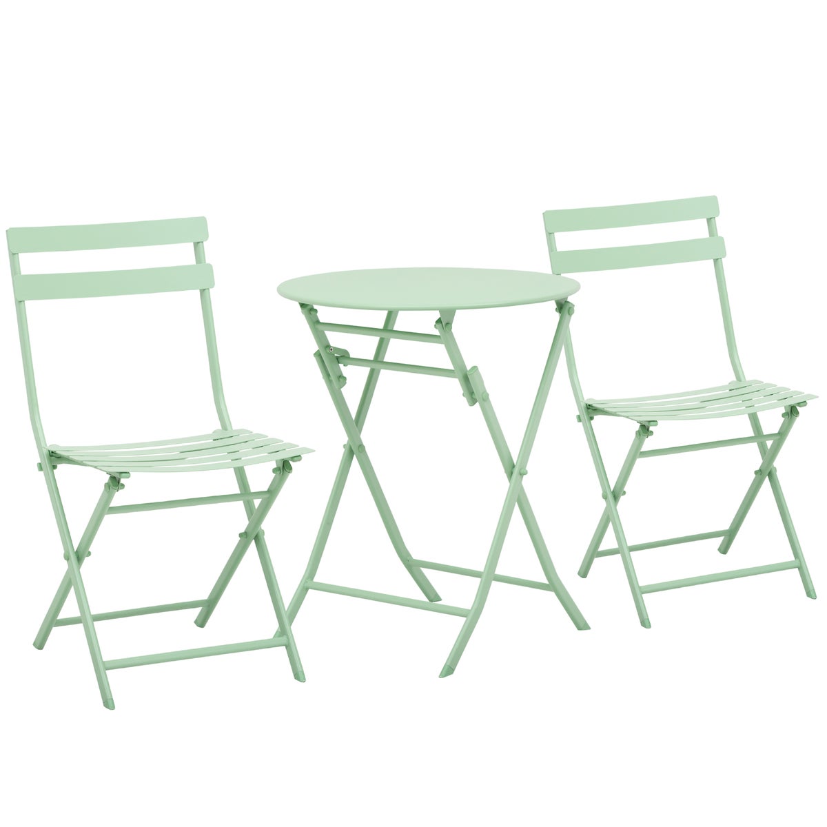 Outsunny 3-delige tuinmeubelset, bistrotafel met 2 stoelen, voor terras, tuin, opvouwbaar, Ø60L x 71H cm, metaal, groen