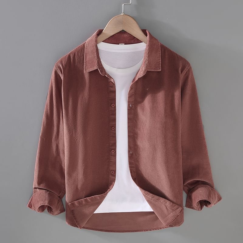 GRAYCIOUS - Effen corduroy overhemd met lange mouwen en kraag