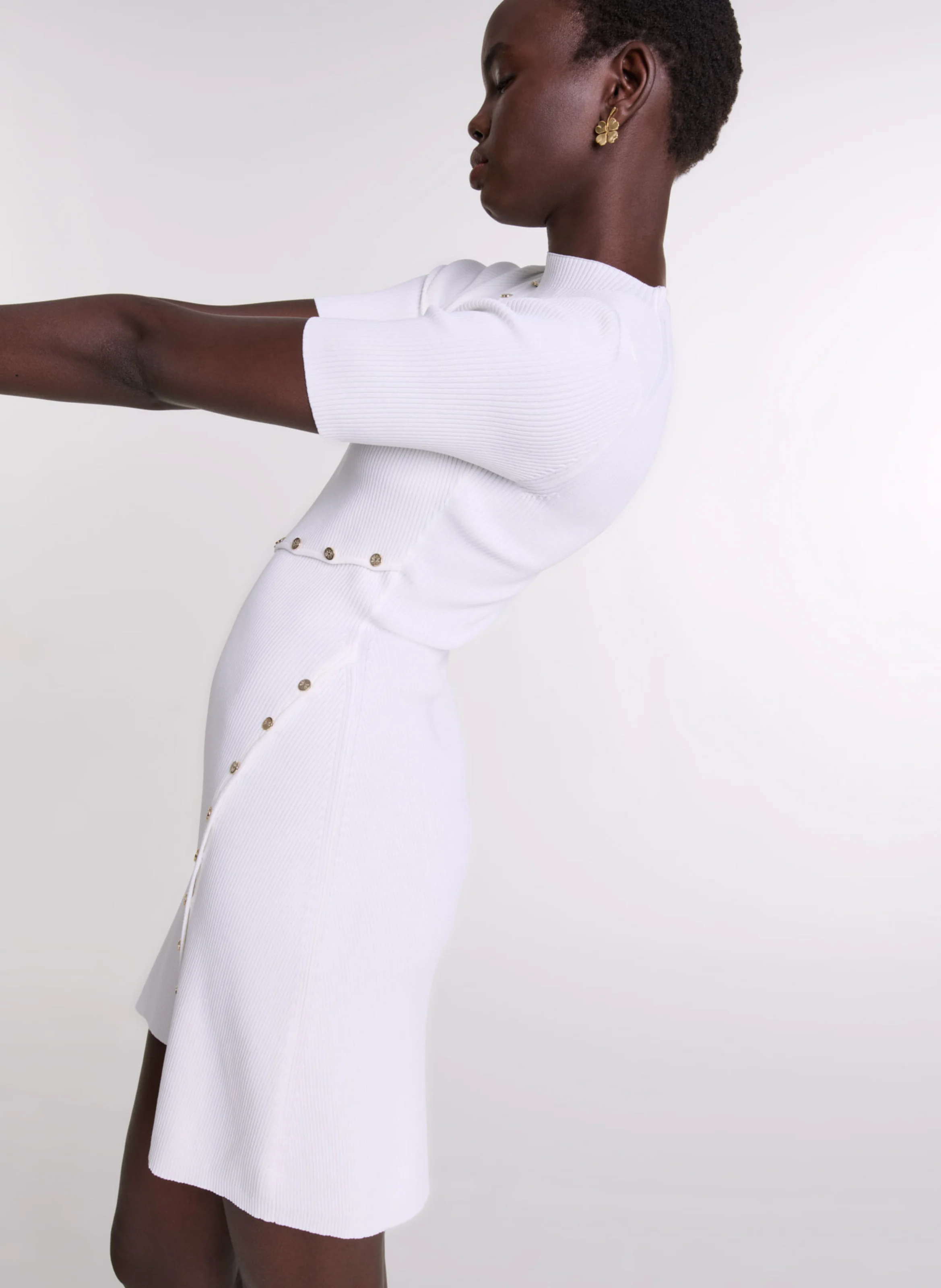 Robe courte en maille à col montant | Blanc