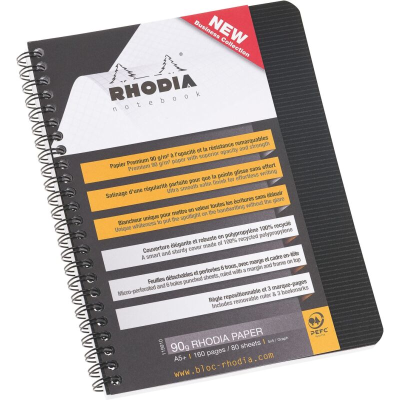 Cahier spirale Rhodiactive Notebook A5 16 x 21 cm - petits carreaux- 160 pages