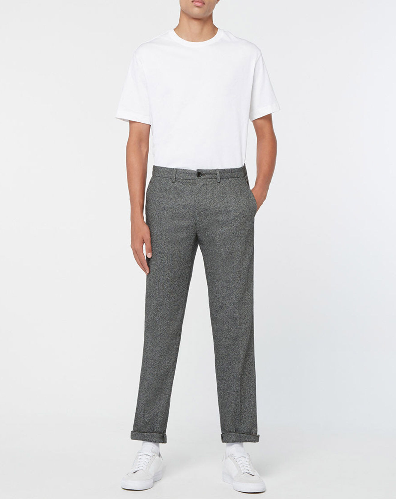 Tommy Hilfiger Pantalon Regular en Laine & Soie mélangées  Denton Donegal Mouline gris clair
