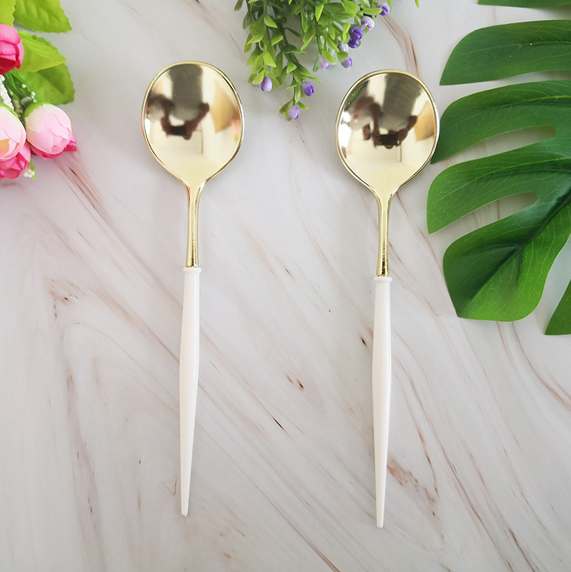 (24-tlg. Set) Einweg Besteck Party Tisch Dekoration - Gold / Weiss