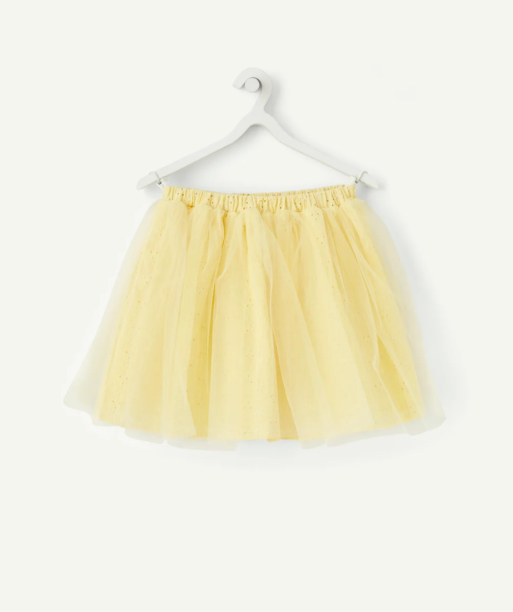 JUPE FILLE JAUNE AVEC BRODERIES ET TULLE