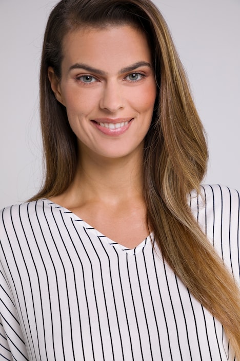 Bluse, Streifen, V-Ausschnitt, Fledermaus-Halbarm