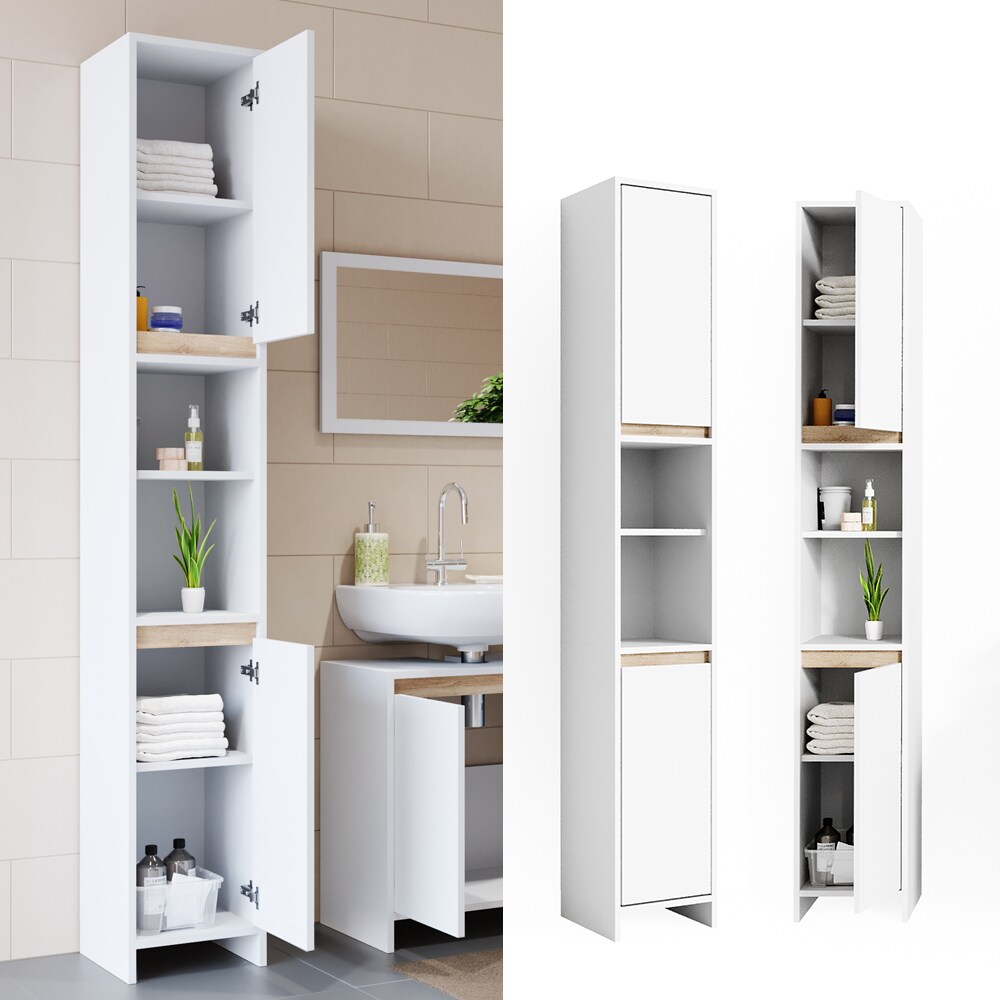VICCO Badschrank EMMA Weiß Sonoma Eiche Badezimmerschrank Hochschrank Badregal