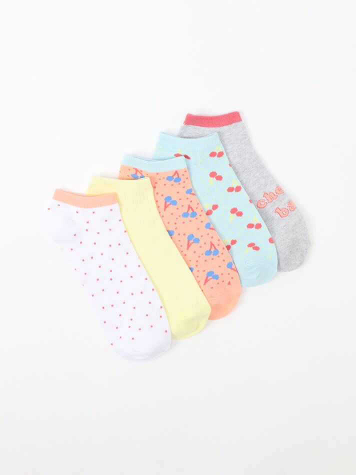 Pacote com 5 pares de meias curtas estampadas - Cores Variadas