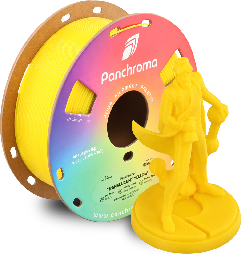 Polymaker  Panchroma™ PLA Translucent Yellow, 1,75 mm / 1000 g    Faszinierende Lichteffekte in Gelb