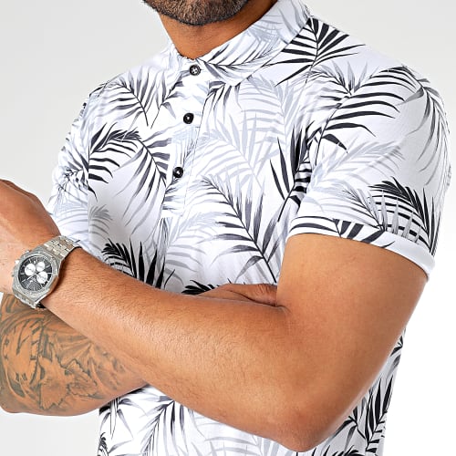 Polo Manches Courtes Imprimé Tropical 2858 Blanc Gris